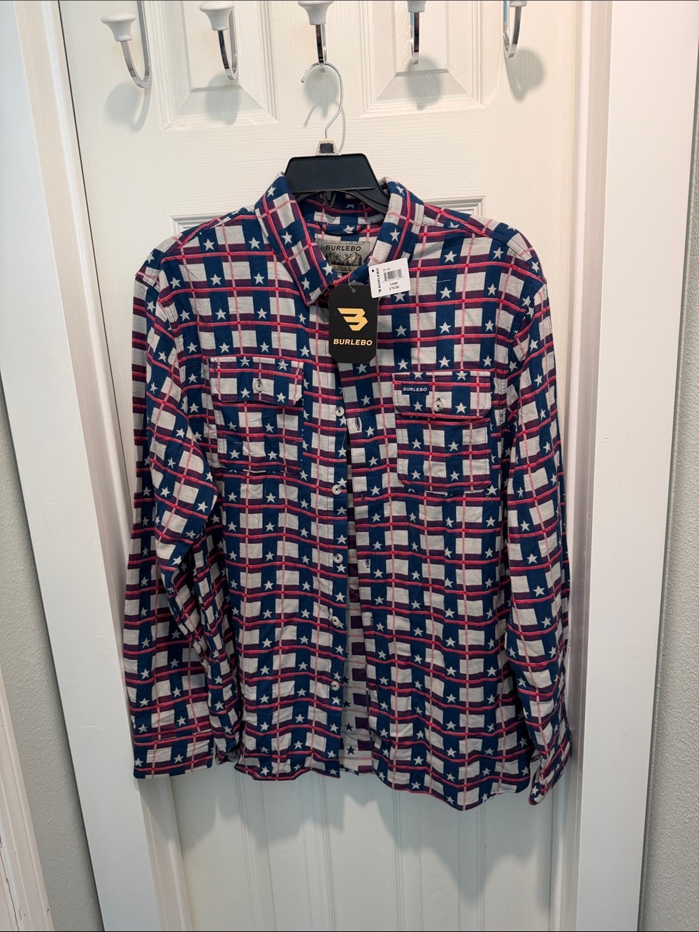 BURLEBO Navy, Red & White Star Plaid Button-Up Shirt